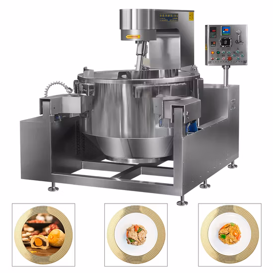 China Gran Industrial Comercial Automático Multi Planetario Inclinación Curry Chili Frijol Pasta Mezcla Hacer Gas Eléctrico Agitación de vapor